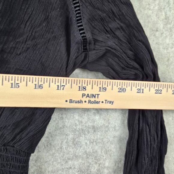 Divided Black Long-Sleeve Ruffle Hem Top Size 10 Viscose Crochet Trim - Picture 7 of 7